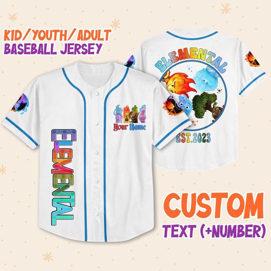 Personalized Disney Pixar Elenmental Baseball Jersey