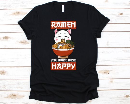 Ramen Cat, Miso, Japanese Noodle, Ramen T-Shirt, Ramen, Chopstick Shirt
