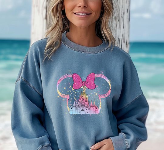 Comfort Colors Disney Minnie Ears Castle Sweatshirt, Disney Watercolor Castle Sweatshirt