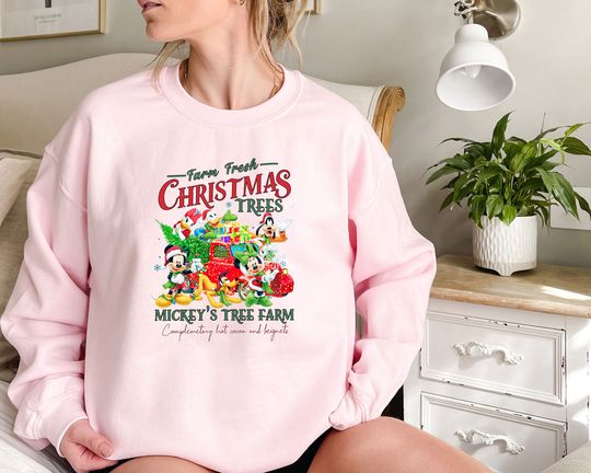 Disney Farm Fresh Sweater, Mickey's Tree Farm, Mickey And Friends, Christmas Sweatshirt