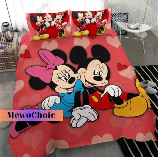 Mickey And Minnie 3D Bedding Set Halloween Gift
