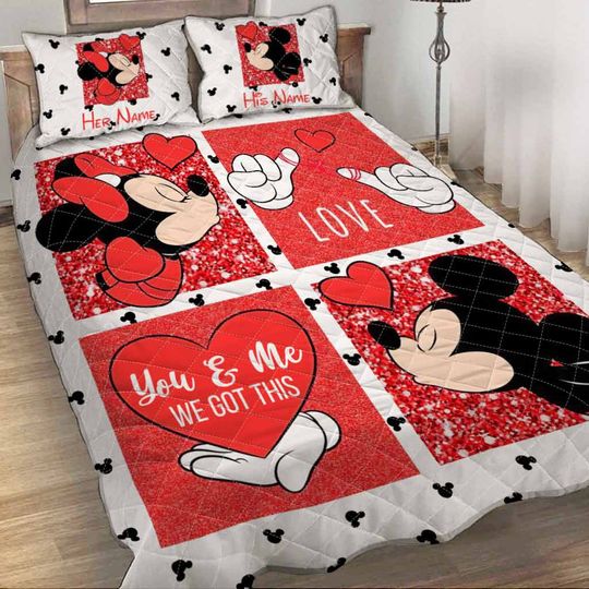 Personalized Valentine Mickey & Minnie Love Forever Couple 3D Bedding Set