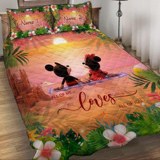 Personalized Valentine Mickey & Minnie Couple Sun Set Vibes 3D Bedding Set