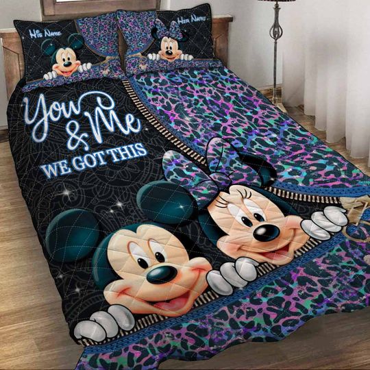 Personalized Valentine Mickey Minnie Zipper Leopard Pattern 3D Bedding Set