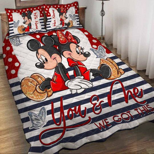 Personalized Happy Valentine's Day Mickey Minnie Couple 3D Bedding Set