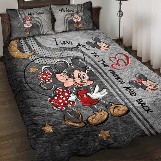 Personalized Valentine Love You To The Moon & Back Mickey 3D Bedding Set