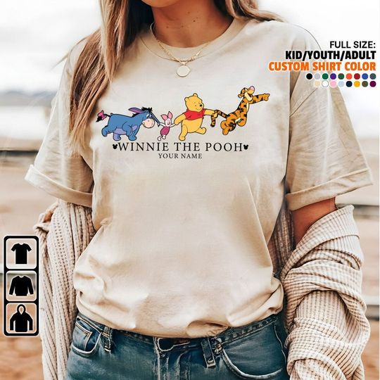 Custom Retro Winnie The Pooh CUTE Unisex T-Shirt, Classic Pooh Bear Shirt