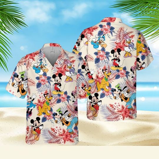 Mickey and Friends Hawaiian Shirt, Comfort Colors Hawaiian Shirt