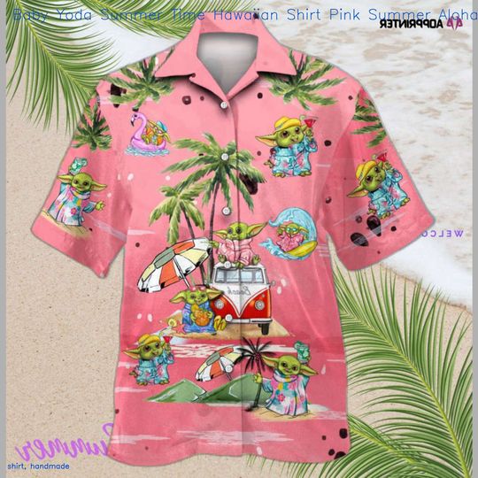 Baby Yoda Summer Time Hawaiian Shirt Pink Summer Aloha