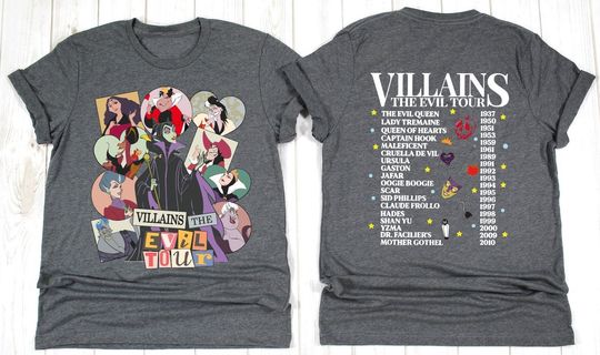 Villains Evil Tour Vintage Disney Shirt, Disney Evil Queens Tee, Retro Disney Villains Characters Concert Music Shirt