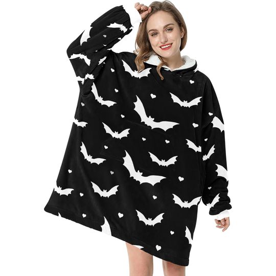 Black Bats Spooky Halloween Theme Blanket Hooded