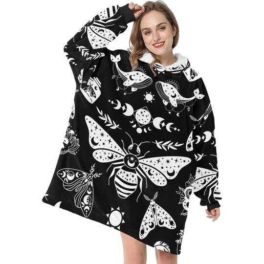 Spooky Mystic Celestial Witchy Theme Blanket Hooded