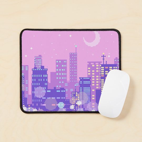 Purple Lilac Pink retro vaporwave skyline, tokyo city  Mouse Pad