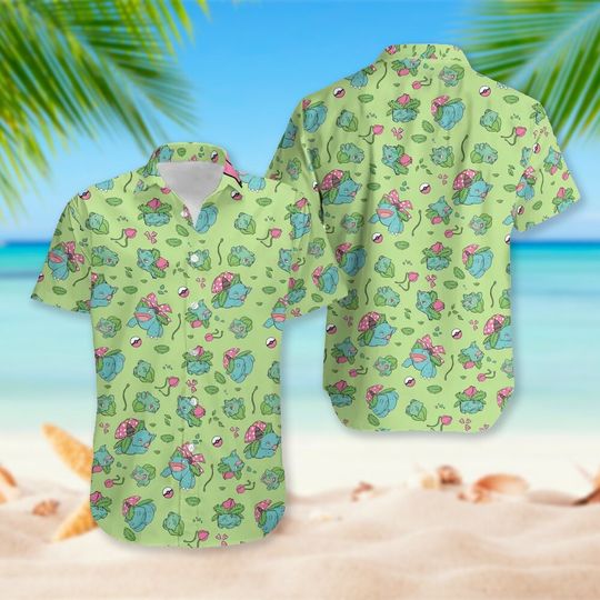 Frog Leaf Monster Aloha Shirt, Summer Vacation Shirt