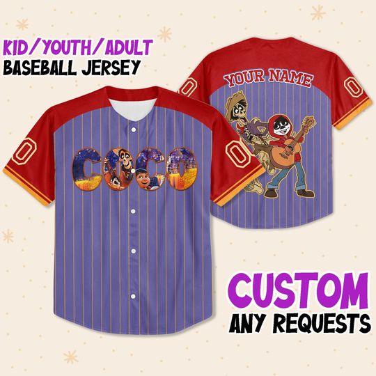 Personalized Disney Coco Purple Border Baseball Jersey