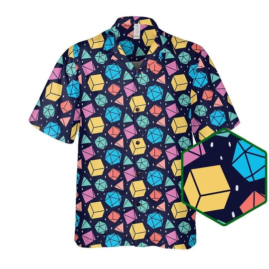 Dice Polygonal Pattern Shirt, DnD Shirt,  DnD Hawaiian Shirt