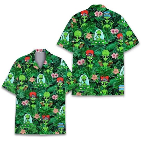 Tropical Alien Hawaiian Shirt For Men Women, Tropical Summer Beach Aloha Button