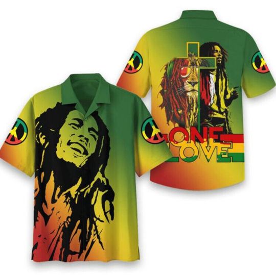 Bob Marley One Love Hawaiian Shirt Music Summer Button Down Short Sleeve Shirt