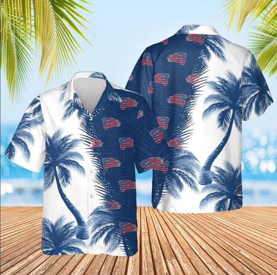 Usa Flag Hawaiian Shirt, Patriotic Usa Tropical Hawaiian Shirt