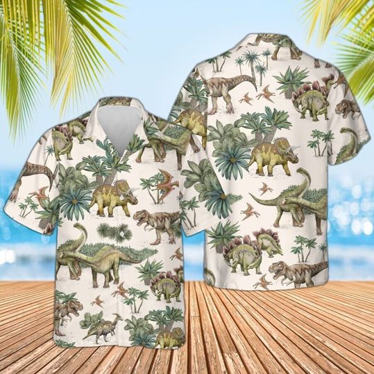 Dinosaur Hawaiian Shirt, Summer Dinosaur Shirt, Dinosaur Tropical Shirt
