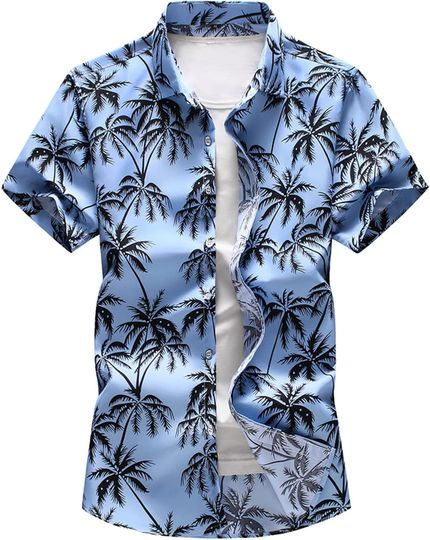 Hawaiian Short Sleeve Shirt - Summer Coconut Tree Tropical Printing Aloha Shirt