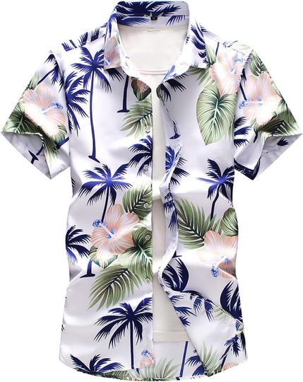 Hawaiian Short Sleeve Shirt - Summer Coconut Tree Flowers Printing Aloha Shirt