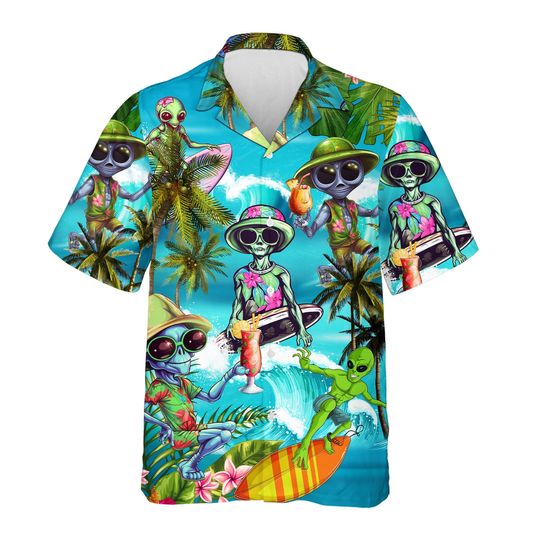 Tropical Alien Hawaiian Shirt for Men Women