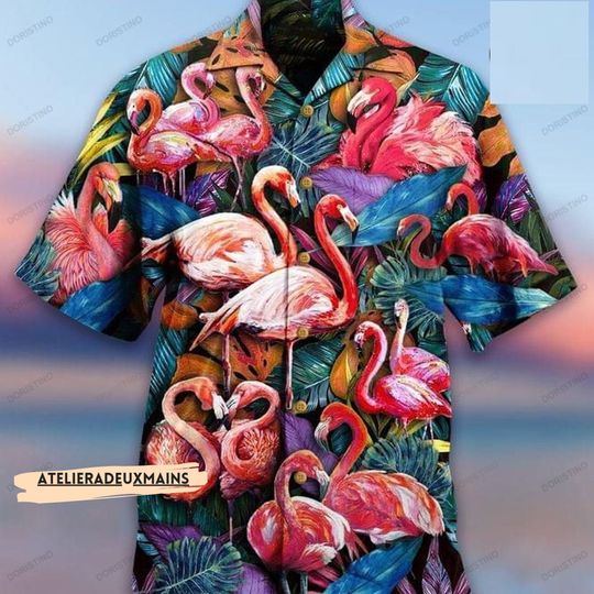 Flamingo Heart Hawaiian Shirt,Beach Shirt,Gift Summer for Men