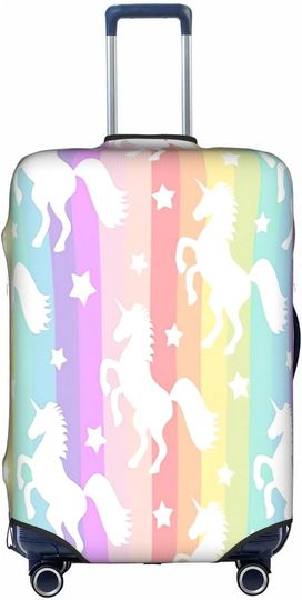 Unicorns On Colorful Stripes Printed Luggage Cover