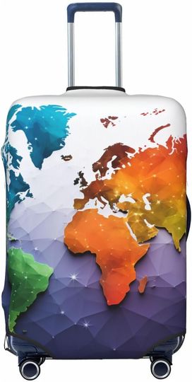Color World Map Print Luggage Cover