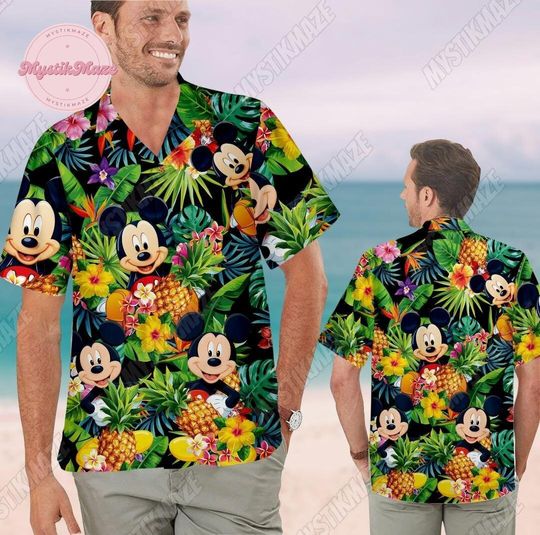 Mickey Hawaiian Shirt, Mickey Button Shirt, Mickey Mouse Summer Shirt