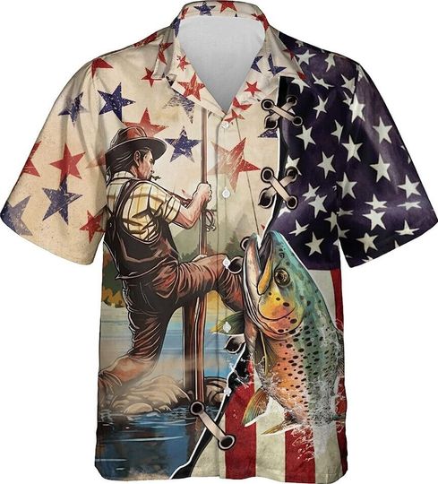 Trout Fishing Hawaiian Shirts, Fish Hawaii Shirt, Pattern Fishing Hawaiian Shirt
