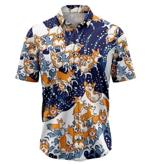 Corgi Waves Hawaiian Shirt Unisex, Corgi Hawaii Shirt Short Sleeve