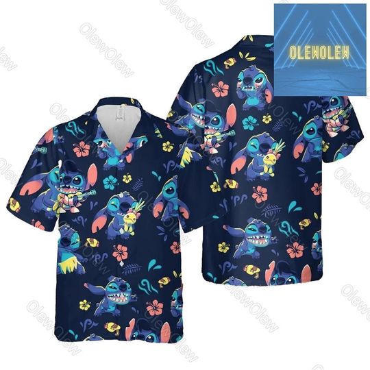Cute Stitch Hawaiian Shirt, Stitch Button Shirt, Stitch Shirt, Stitch Summer Shirt