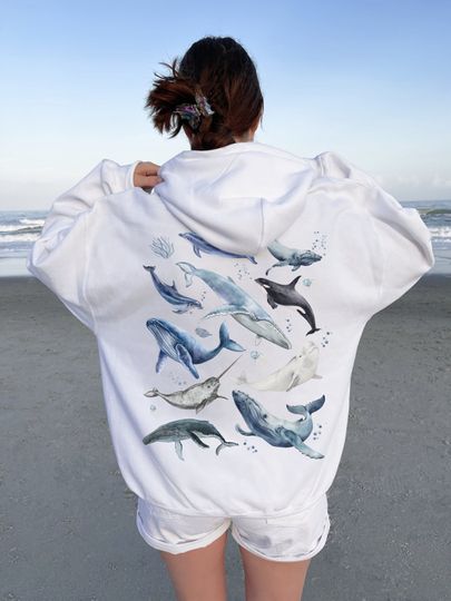 Whale Hoodie, Watercolor Ocean Hoodie