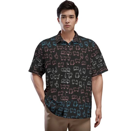 Cute Cat Hawaiian Shirt, Cat Summer Shirt, Cat Button Down Shirt