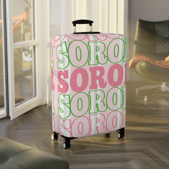 AKA Inspired Stacked Soror Pink and Green Luggage Cover