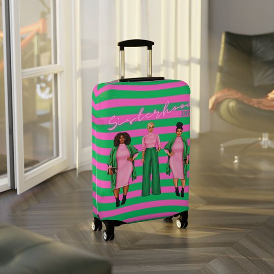 AKA Inspired Pink and Green Sorority Themed Luggage Cover