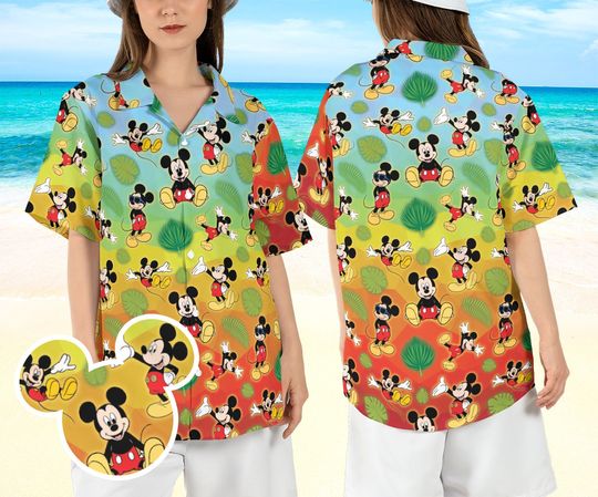 Mickey Mouse Tropical Hawaiian Shirt, Mickey Summer Vacay Hawaii Shirt, Disneyland Beach Aloha Shirt, Mouse Hoilday Button Up Shirt