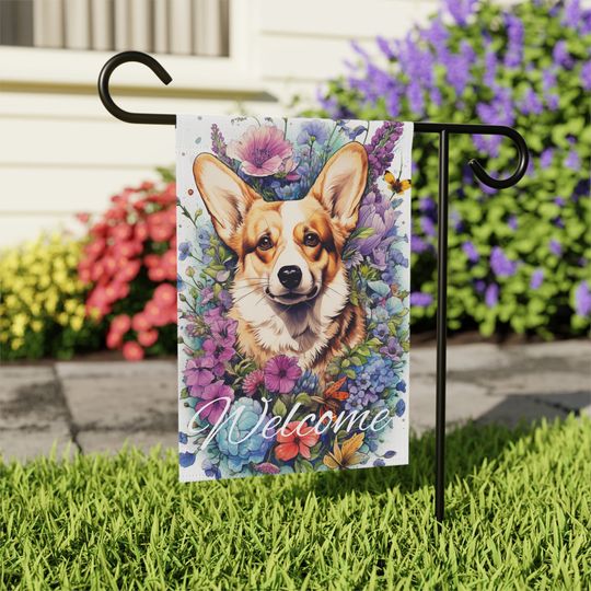 Cute Corgi Garden Flag, Dog Lover Garden Flag