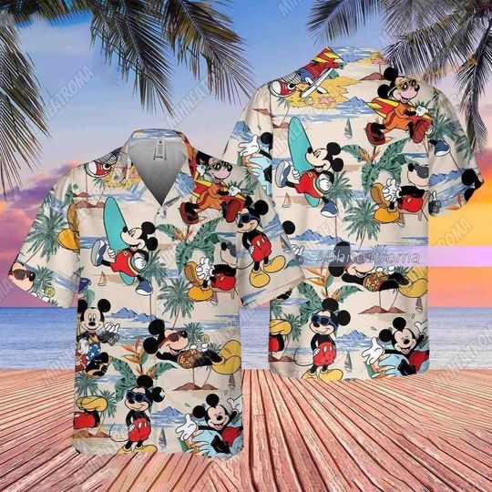 Disney Mickey Hawaiian Shirt, Mickey Surfing Tropical Shirt, Mickey Button Shirt, Disney Aloha Button Shirt, Mickey Summer Beach Shirt