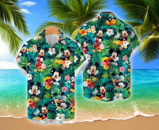 Ddisneyland Beach Shirt Ddisney Mickey Mouse Family Summer Vacation Matching Shirt Tropical Pattern Mickey Beach Outfit For Mickey Lover
