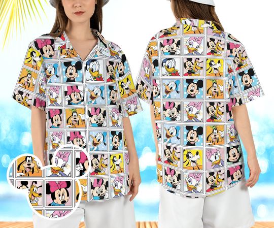 Mickey and Friends Photo Collage Hawaiian Shirt, Mouse Cartoon Hawaii Shirt, Disneyland Beach Aloha Shirt, Summer Vacation Button Shirt