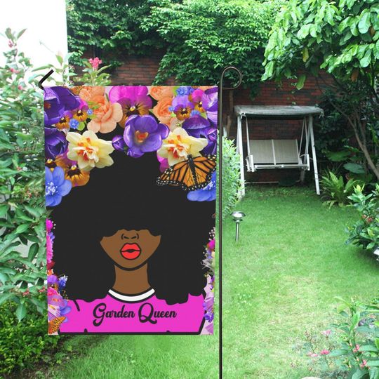 Afro African American Flower Garden Queen Garden Flag
