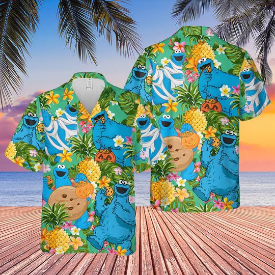 Muppet Cookie Monster Pineapple Tropical Hawaiian Shirt Short Sleeve Best Price