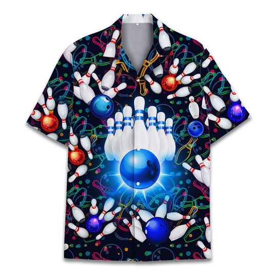 Bowling Hawaiian Shirts for Men, Gift For Bowling Lover Bowling Player, Bowling Party Shirt For Men