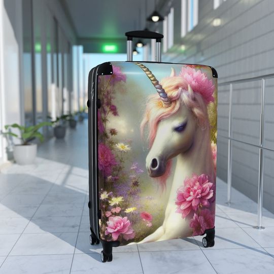 Unicorn Pink Floral Vacation Suitcase