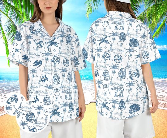 Star Wars Characters Beach Hawaiian Shirt, Space Battleship Tropical Hawaii Shirt, Darth Vader Aloha Shirt, Summer Cartoon Button Up Shirt
