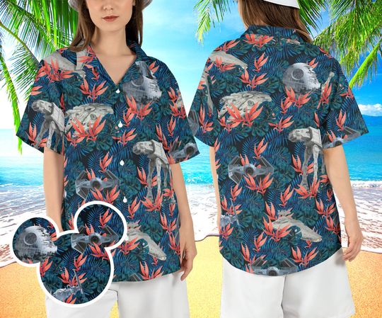 Star Wars Spaceships Tropical Hawaiian Shirt, Space Ships Summer Hawaii Shirt, Star Wars Beach Aloha Shirt, Space Battleship Button Shirt