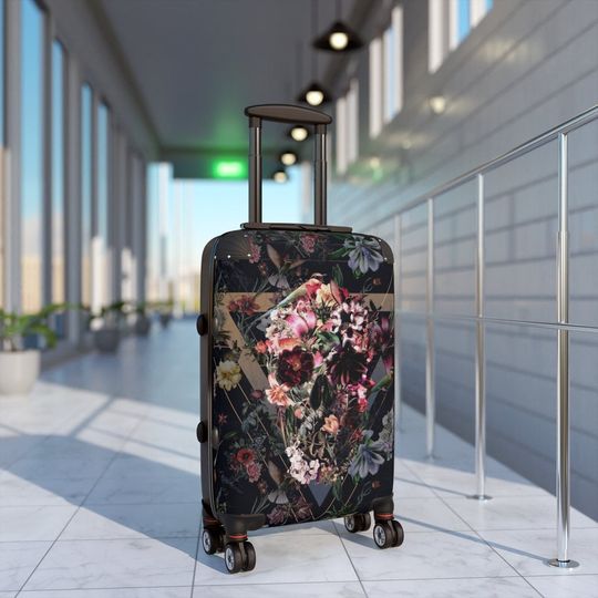 Sugar Skull Cabin Suitcase, Floral Boho Art Traveler Suitcase Gift, Gothic Traveler Gift, Flower Skull Suitcase Gift, Skull Luggage Gift